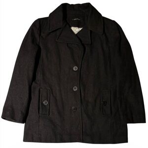 Calvin Klein Women's Black Wool-Blend Single-Breasted Pea Coat